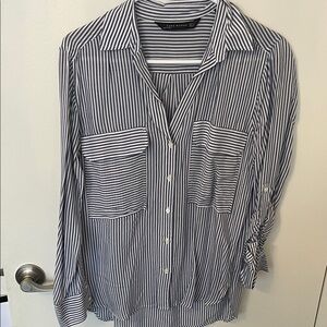 Zara Monochrome Striped Button-Up Blouse